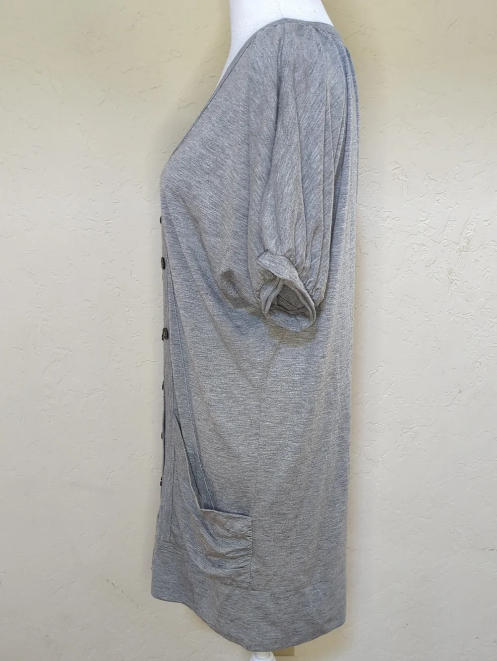 Free People Beach Gray Button-Front Short Sleeve Knit Tunic Cardigan Size Small